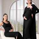 Rnxrbb 2 PCS Spring Summer Maternity Dress Cardigan Set Bodycon Maxi Formal Dresses Boho Baby Shower for Women (Black, M)