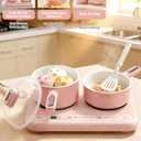Cooking Sets Real Electric Dual Stove - Montessori Real Cooking Set with Mini Kitchen Tools, Safe Utensils, Apron & Cookware - Great for Pretend Play Montessori Learning (Pink)