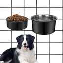 No Spill Water Bowl for Dogs, Sturdy Stainless Steel Dog Dishes 2 Pack with Dog Bowl Holder Hanging on Pet Cage Kennel Crate, Detachable Metal Food/Water Bowl Set for Medium/Large Dogs (Black)