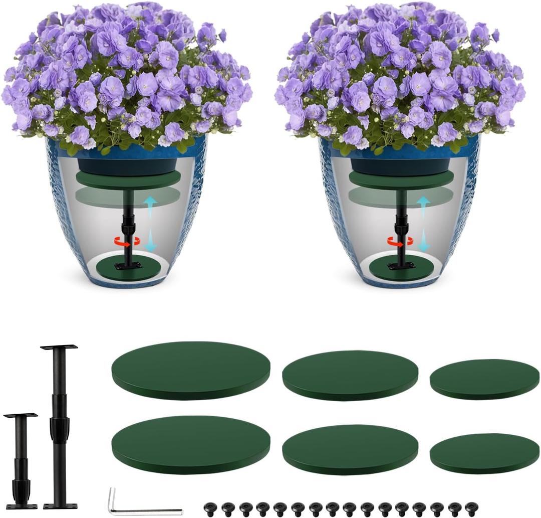Axcoix 2 Pack Adjustable Height Plant Risers for Inside Pots, 7.5-12" Planter Inserts for Large Pots, Pot Fillers for Tall Square Round Taper Planters (6" 8" 10" Base or Top)
