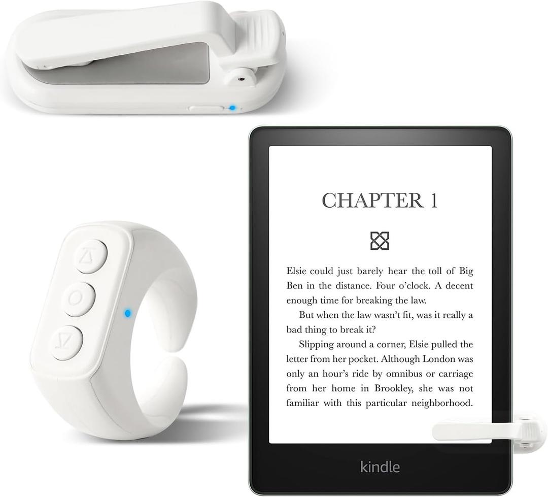 CKG 2 in 1 Kindle Page Turner Remote and Tiktok Scrolling Ring, Unobstructed Easy Reading with Minimalist Style Clicker, Universal Compatibility with iPhone and All Tablets, EBooks