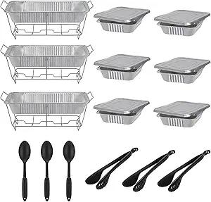 ROVSUN Chafing Dish Buffet Set Disposable, Buffet Servers and Warmers, Food Warmer for Parties Buffets, 13 Pieces Catering Set, Includes Full-Size Wire Chafer Stand, Disposable Pans & Utensils