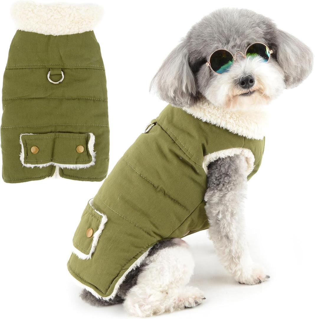 Zunea Dog Jacket Coats for Small Dogs Fleece Lined Puppy Winter Clothes with Leash Ring Cold Weather Vest Jackets Coat Chihuahua Doggy Toy Poodle Pet Apparel Green S