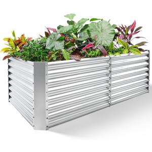 Land Guard 842 ft Galvanized Raised Garden Bed Kit, Galvanized Planter Raised Garden Boxes Outdoor, Large Metal Raised Garden Beds for Vegetables. (1-silver)