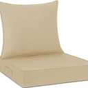 24x24 Outdoor Cushions for Patio Furniture, Washable Deep Seat Patio Cushions with Removable Cover, Waterproof Outdoor Cushions with Non-Slip Ties and Handle, Patio Chair Cushions with Back, Khaki