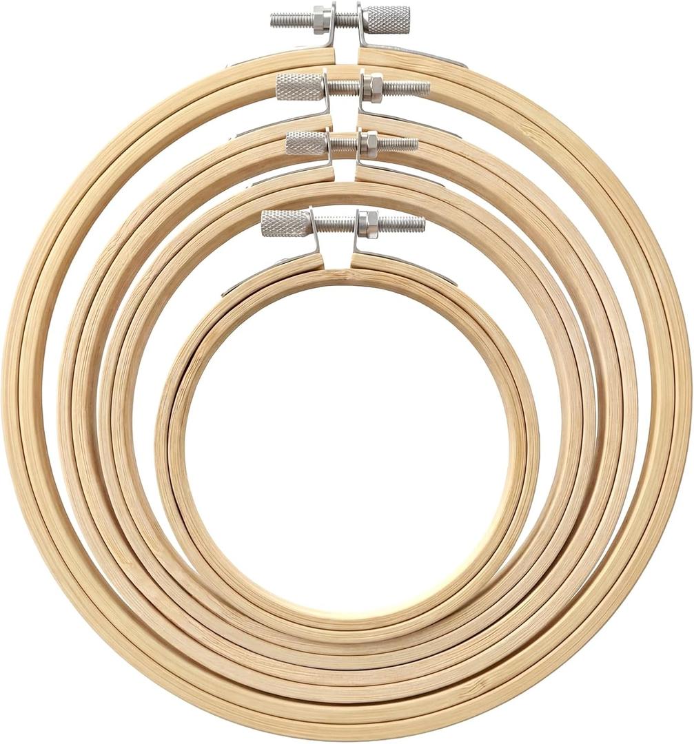 4Pcs Round Embroidery Hoops, 3/4/5/6 inch Round Adjustable Cross Stitch Hoop Frame Small Bamboo Embroidery Frames for Art Craft Handy Sewing Decoration