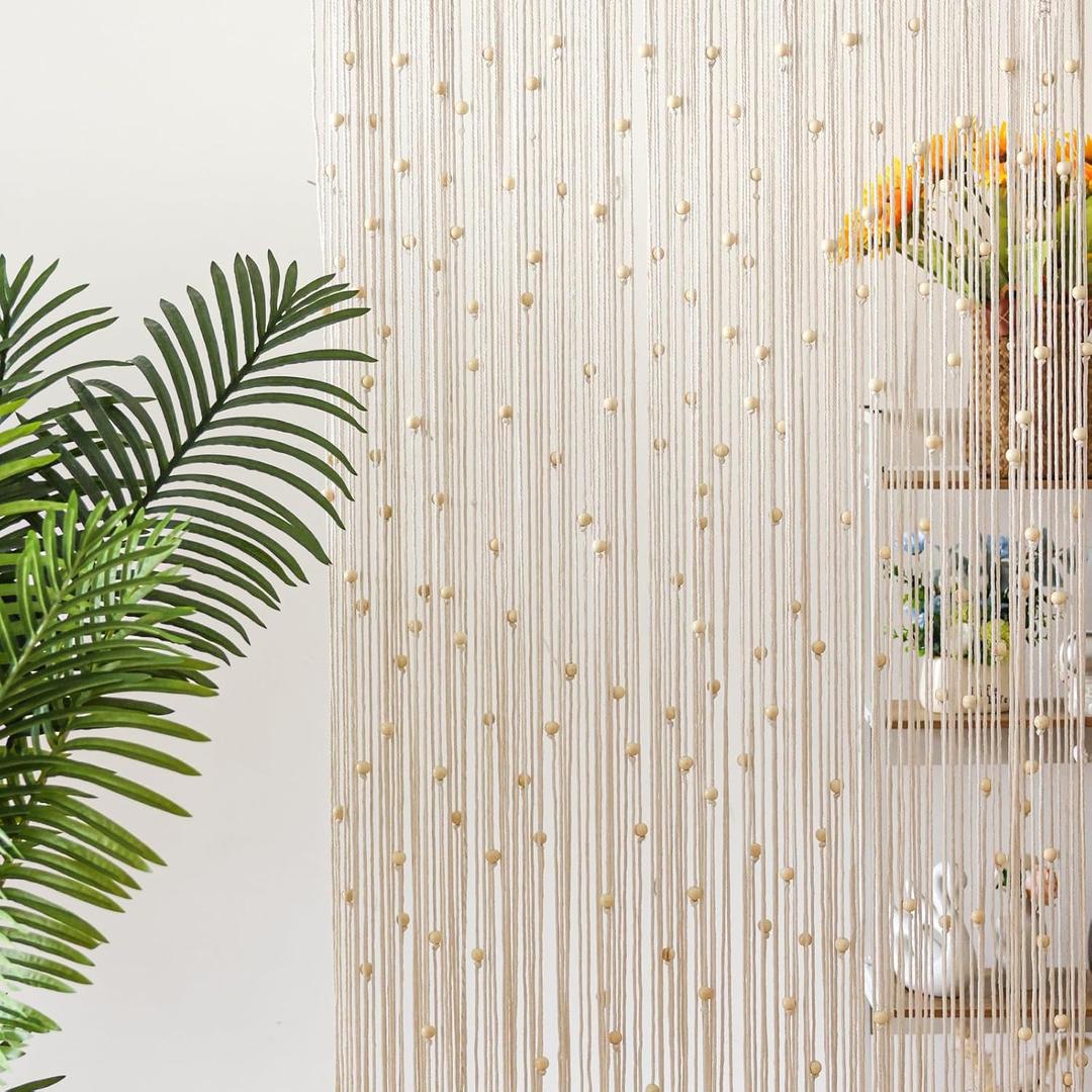 BECHAEO Boho Macrame Beaded Curtain Handmade Door Closet Curtain with Wooden Beads for Window Doorway Open Closet Bedroom Living Room Privacy Decor, 79" L x 36" W, White