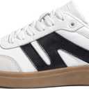 LUCKY STEP Women Classic Retro Gum Sole Fashion Sneakers Casual Tennis Skate Shoe Genuine Leather Walking Footwear Anti Slip Trainers (8.5, White/Black)