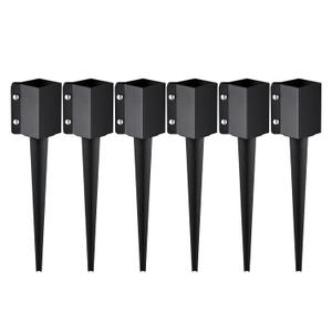VEVOR Fence Post Anchor, 6 Pack 4 x 4 Inches Outer Diameter (Inner Diameter 3.5 x3.5 Inches) Ground Spike 24", Metal Black Powder Coated Post Stake Ground, for Mailbox Deck Garden Railing