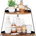 Puricon 2 Tier Corner Countertop Storage Shelf Organizer, Triangle Bathroom Sink Organizer - Wood, Brown
