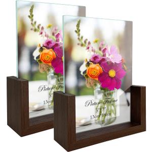 RLAVBL 5x7 Picture Frame Set of 2, Rustic Glass Photo Frames with Base for Tabletop Display