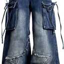 Baggy Pants for Women Girls Cute Jeans Y2k Pants Star Straight Leg Streetwear Clothing (X-Small, 1#blue)