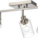 3-Light Rotatable Track Lighting Kit, Brushed Nickel Semi Flush Mount Ceiling Light Vanity Lighting Fixtures Spotlight, Seeded Glass Shades