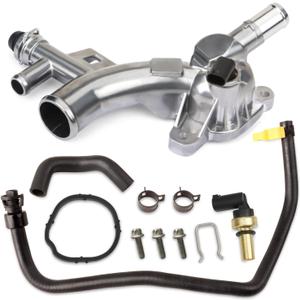 MITZONE Upgraded Aluminum Coolant Housing Water Outlet Compatible with 2011-2020 Chevrolet Cruze Sonic Trax Volt Buick Encore 1.4L with Inlet Hose and Oil Cooler Hose Replace 25193922 902-846
