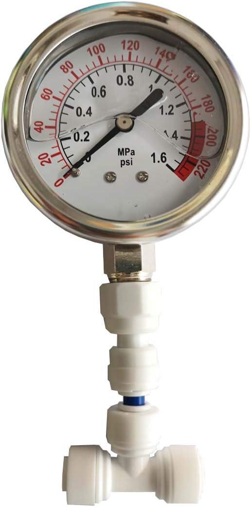Malida Stainless Water Pressure Test Gauge, Water Pressure Detector for Aquarium Meter 0-1.6MPa 0-220psi Reverse Osmosis System Pump with 1/4.