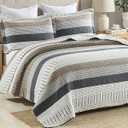 PANGUSHAN Quilt Set King Size, 100% Cotton Quilt Bedding Set Bedspreads, Patchwork Plaid Farmhouse Reversible Lightweight Comforter Bed Spread for King Bed, Gray/Brown, 3 Pieces