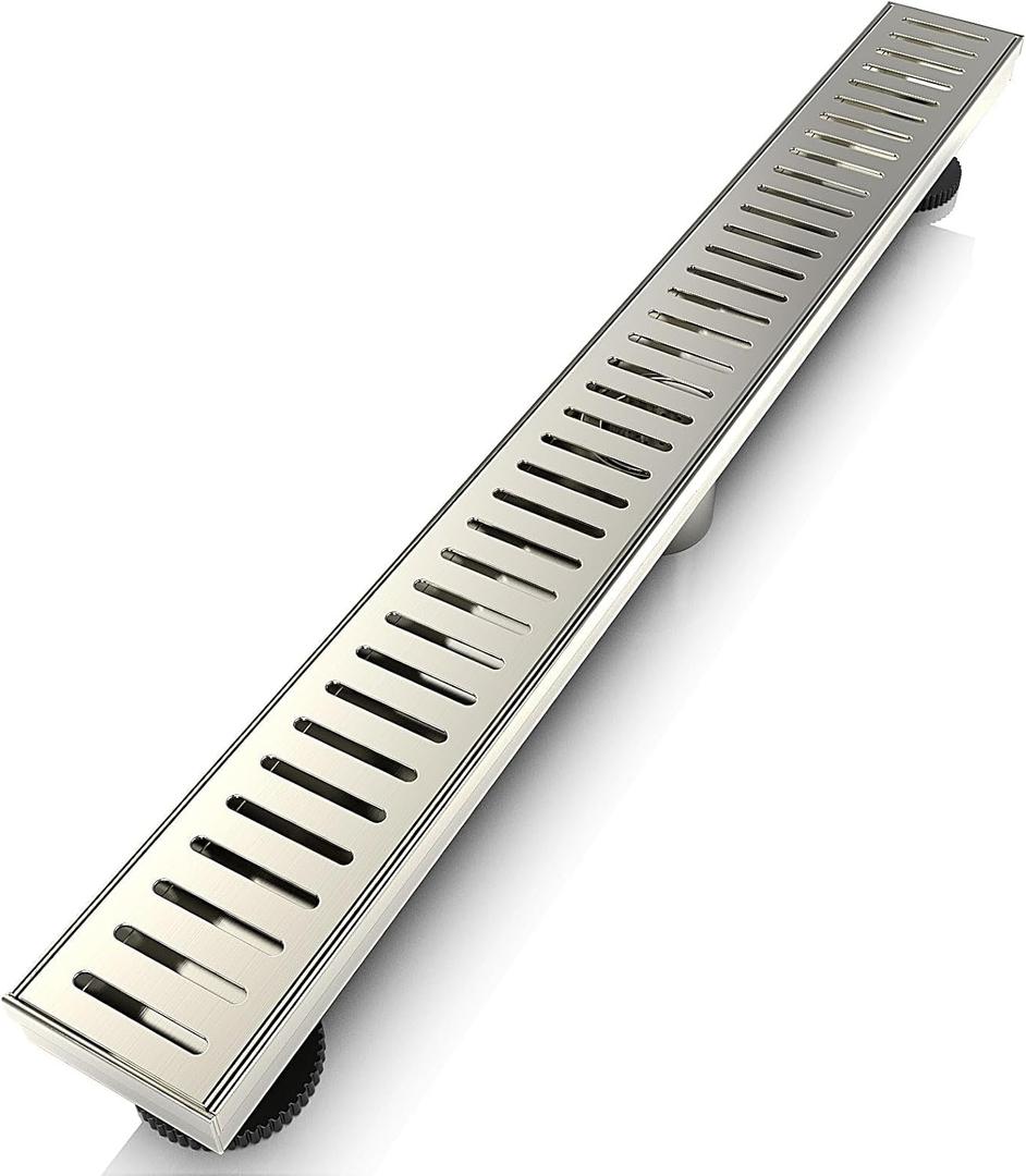 WEBANG 24 Inch Linear Shower Drain Rectangular Floor Drain with Accessories Capsule Pattern Cover Grate Removable SUS304 Stainless Steel CUPC Certified Brushed Nickel