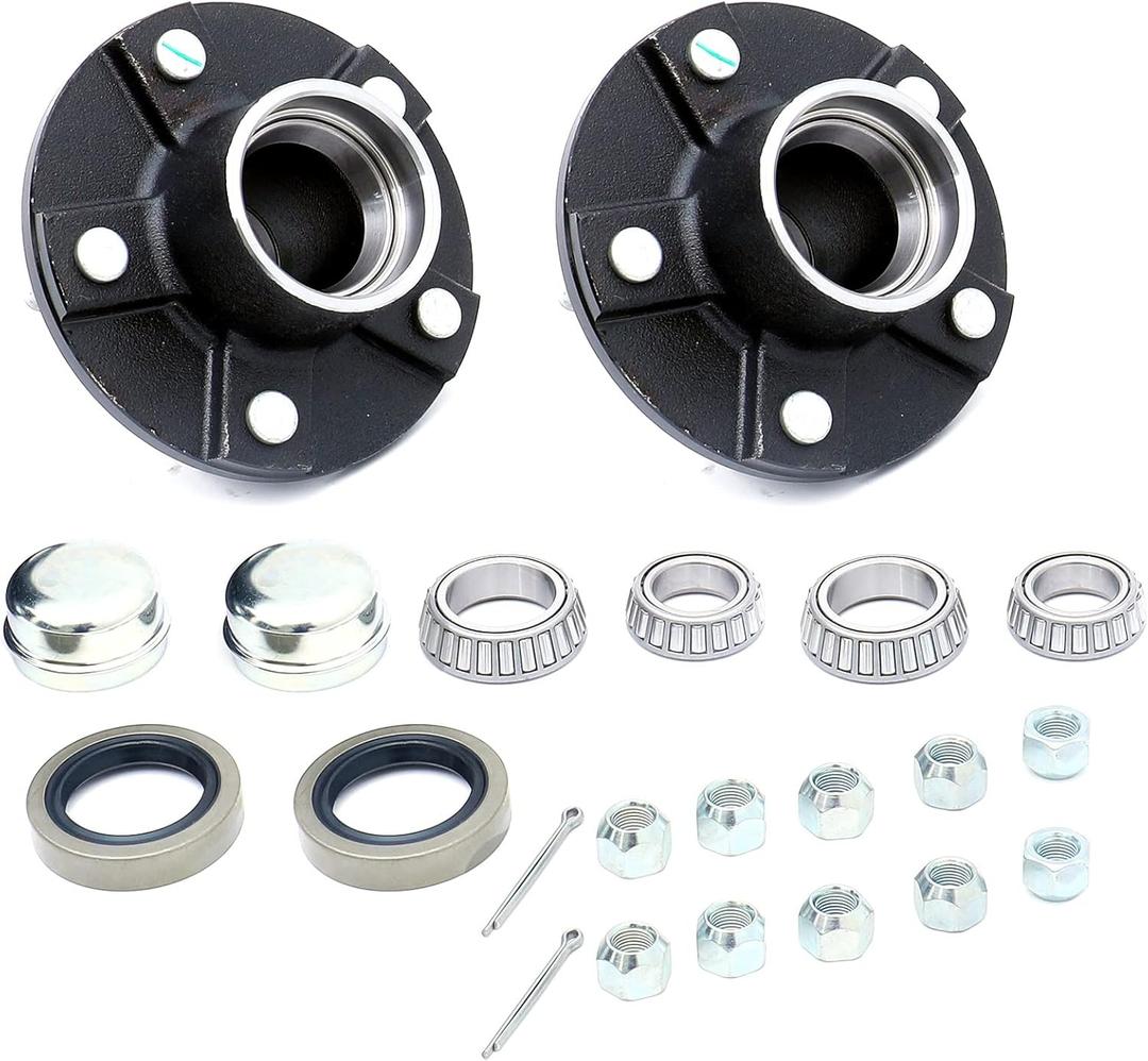 FKG Trailer Hub Kit 5 Bolt on 5" Bolt Circle Fit for 3,500 lb. axles with 1-3/8 Inch to 1-1/16 Inch Tapered Spindles, Set of 2
