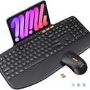 MEETION Wireless Keyboard and Mouse Combo, Ergonomic Keyboard with Wrist Rest, Tablet Holder, Scissor Keys USB/Bluetooth Rechargeable Keyboards, 4DPI Mouse, for Windows/Mac/PC/Laptop/Phone/Tablet