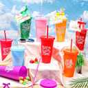 24 Sets End of the Year Gifts for Students - 24oz Summer Plastic Tumblers with Lids and Straws Bulk with Greeting Cards & Ribbons for Graduation, School Class Prizes, Beach Pool Party Favors