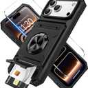 for iPhone 17 Pro Wallet Case with Card Holder + 1 Screen Protector, (2 Cards) & 360Ring Kickstand Military Grade Drop Shockproof Rugged Case for iPhone 17 Pro 6.3"(Black)