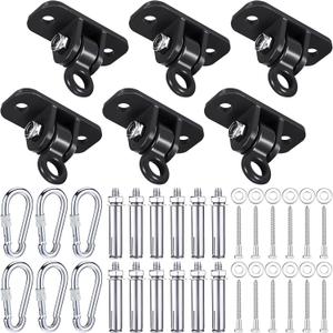 Tandefio 6 Sets of Robust Swing Hangers for Wooden Concrete Set with Swing Hooks Screws Bolts Washers Swingset Accessories for Porch Patio Yoga Indoor Outdoor, Over 1800 lb Capacity (Black)