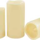 CANDLE CHOICE Waterproof Outdoor Battery Operated Flameless Candles with Timer Realistic Flickering Plastic Fake Electric LED Pillar Lights for Lantern Garden Wedding Christmas Decorations 3 Pack (3"x4",5",6", Ivory)