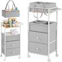 Modanais Baby Diaper Caddy Organizer Cart with Drawers - 3In1 Rolling Storage Cart with Wheels, Removable Diaper Caddy, Detachable Dividers - for Crib, Bedroom, Art & Craft Organizer (Light Gray)