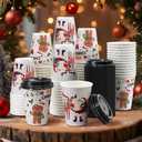 Clawsoff Christmas 75 Pack Coffee Cups with Lids 12oz, Disposable Insulated Ripple Wall To Go Paper Coffee Cups for Hot/Cold Drinks Office Home Shop Event. 25 Cups and 50 lids