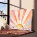 Framed Boho Sun Canvas Wall Art Picture Bohemian Sunset Sunrise Sunshine Rainbow Poster Print Aesthetic Floral Pink and Orange Abstract Painting Wall Decor for Bedroom Dorm 12x16in