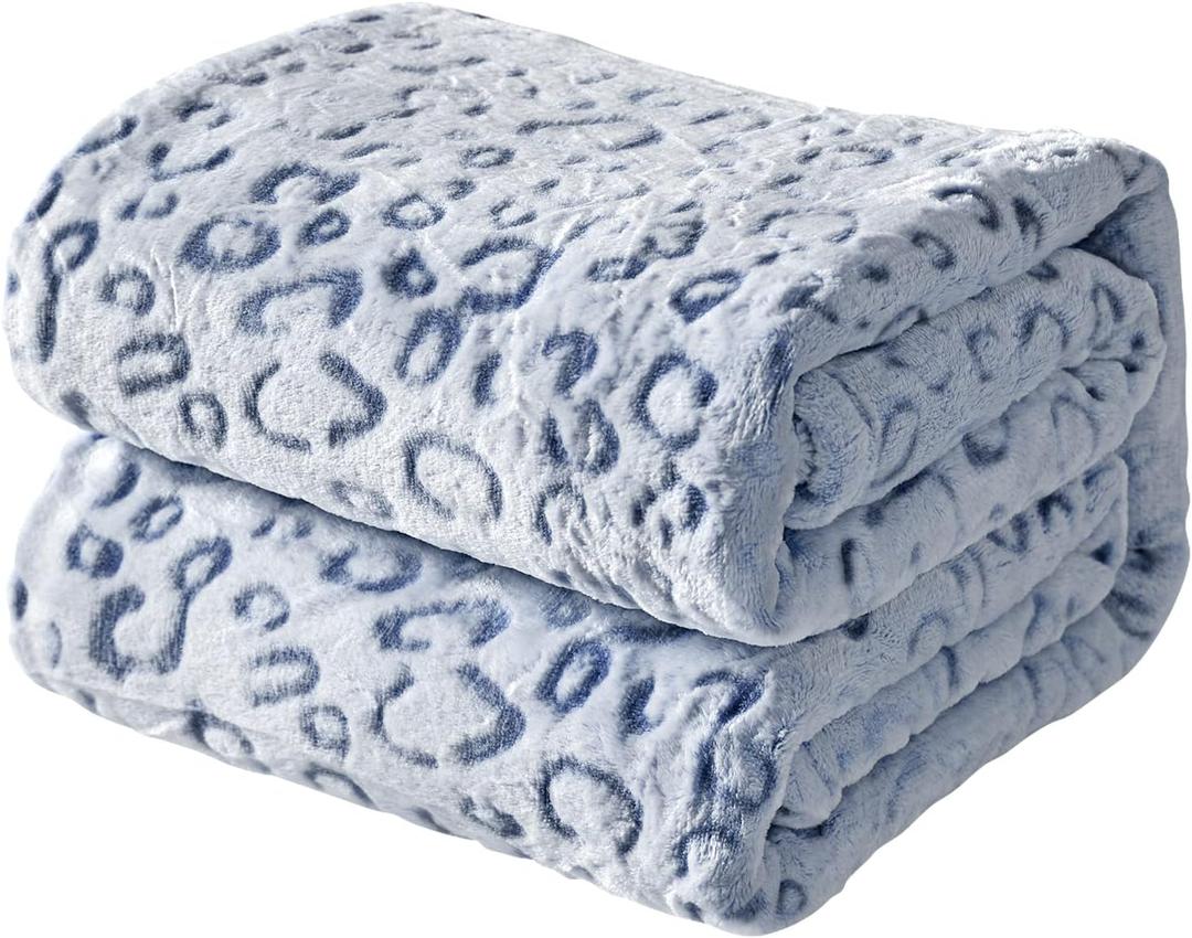 FY FIBER HOUSE Flannel Fleece Throw Blanket, Lightweight Cozy Plush Microfiber Bedspreads for Adults, 60"X80", Blue Leopard