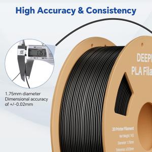 PLA 1.75mm 3D Printer Filament, Dimensional Accuracy +/- 0.02mm, Neatly Wound, No Clogging, Vacuum Package, Fits for Most FDM 3D Printers, Cardboard Spool 1kg Black