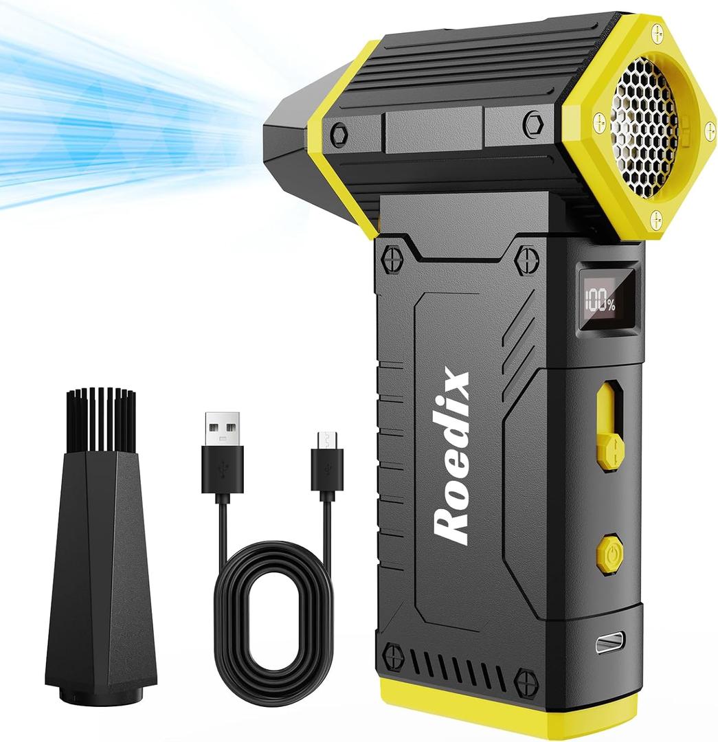 Compressed Air Duster, 210000RPM 8-Gear Adjustable Electric Air Duster with LED Display, 10,000mAh Rechargeable Air Blower for Keyboard, PC, Car and Home Cleaning, Jet Dry Blower Replace Canned Air (Yellow)