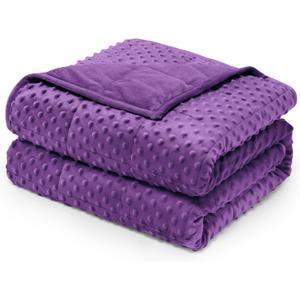 Wemore Minky Dot Weighted Blanket for Adults Twin Size 15 lbs, Soft Heavy Blanket for Stress Relief and Sleep Promotion, Breathable Blanket for All-Season with Glass Beads, Purple 48 x 72 inches