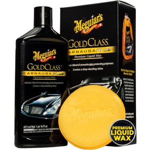 Meguiar's Gold Class Carnauba Plus Premium Liquid Wax Kit, Car Detailing Kit with a Pure Carnauba Wax Blend and a Foam Applicator Pad for Keeping Glossy Paint Protected Like a Pro, 16 Oz Bottle