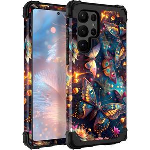 TEECOVER for Samsung Galaxy S23 Ultra Case, Heavy-Duty Shockproof Full Protection Hard Plastic Bumper + Soft Silicone Rubber Protective Case for Galaxy S23 Ultra 6.8-Inch, Blue Butterfly
