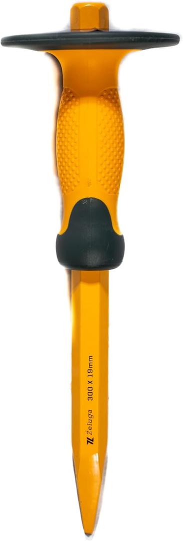25-355 12 inch Heavy Duty Hex Pointed/Spear Head Chisel, Pro Masonry Chisel with Hand Guard, Used for Demolition, Carving, Scaling, Breaking, Hunting, and Crushing