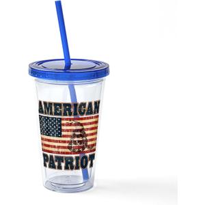 CafePress USA America Flag Patriotic 16 oz Insulated Straw Tumbler with Lid