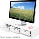 valen Monitor Stand Riser, Computer Laptop Riser Shelf with 3 Organizer Drawers (White, 19.5" L x 7.5" W x 4.7" H) (White)