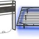 HOOBRO King Size Headboard and Floating Bed Frame King Size Bundle, Headboard with 2 Outlets and 4 USB Ports, Industrial Style Metal Platform King Bed, Soundless