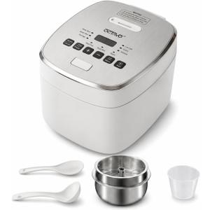 OCTAVO Low Carb Rice Cooker, 5-Cup Uncooked Stainless Steel Inner Pot, Low Sugar Rice Maker with 24H Timer and Auto Keep Warm, Small Rice Maker LED Display, White Rice/Brown Rice/Grains/Oatmeal