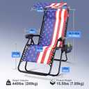 Colorsoul Zero Gravity Chair, Folding Outdoor Recliner, Adjustable Patio Lounge Chair with Canopy Shade, Side Cup Holder Tray, Removable Headrest, for Lawn, Beach, Support 400lbs, (American Flag), Single Pack