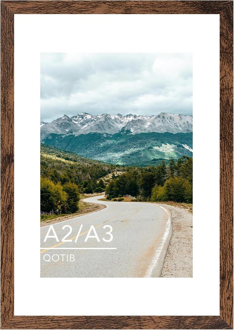 A2 Picture Frame with A3 Mat, Display 11.7x16.5 inch A3 with Mat or 16.5x23.4 inch A2 without, Wood 16.5 by 23.4 Photo Frame, 16.5 x 23.4 Frame for Wall Hanging, Deep Brown