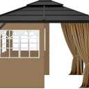 Gazebo Privacy Curtains 10' x 10' with PVC Windows, 4-Panels Side Wall with Zipper Universal Replacement for Patio, Outdoor Canopy, Garden and Backyard