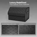 Leather Car Trunk Organizer with Lid,65L Foldable Storage Box for Universal Cars, SUVs, Sedans and MPVs, Removable Divider, Carry Handles, Black