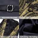 Barry.Wang Mens Silk Lapel/Shawl Collar Vest Tie Sleeve Holder Set Formal/Casual Paisley Vests Wedding Tuxedo Waistcoat (Black)