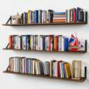 Forbena 48 Inch Floating Shelves for Wall Long Set of 3, Large Wooden Wall Bookshelf for Bedroom Books, Rustic Wood Hanging Bookshelves for Living Room Laundry Closet Kitchen Storage (Dark Brown)
