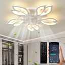 27.6 Inch Modern Flower Ceiling Light with Fan, 6 Speeds with 7 Blades, Remote Control Ceiling Fan White Dimmable LED Lighting Fixture for Dining Room Bedroom Small Living Room (White, 27.6")