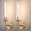 19.5" Knurled Brass Wall Sconces Set of 2, Gold Bathroom Vanity Light Fixtures with Clear Glass Tube, Modern Lamp Lighting for Bedroom, Living Room, Hallway, Staircase, Mirror, Kitchen