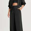 ODODOS Women's Modal Soft Extra Wide Leg Pants with Pockets Drawstring High Waist Pull-On Casual Pants, Black, X-Large (Black)